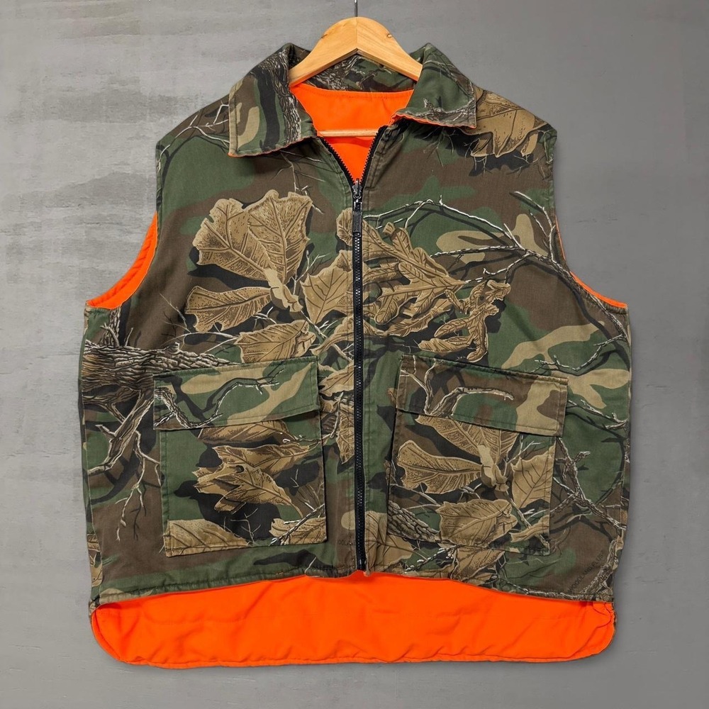 North West Territory Hunting Vest Camo Puffer Orange Reversible Zip Up XL